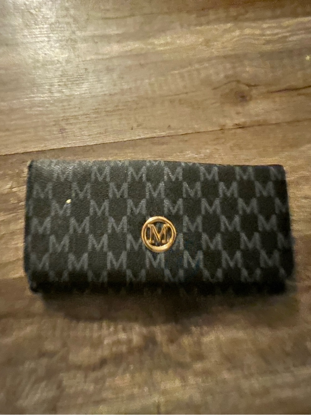 Michael Kors Black Monogram Satchel Wallet with Gold Logo